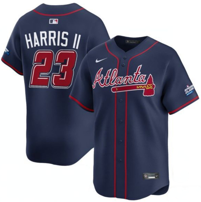 Men's Atlanta Braves #23 Michael Harris II Navy 2025 Speedway Classic Alternate Limited Stitched Baseball Jersey